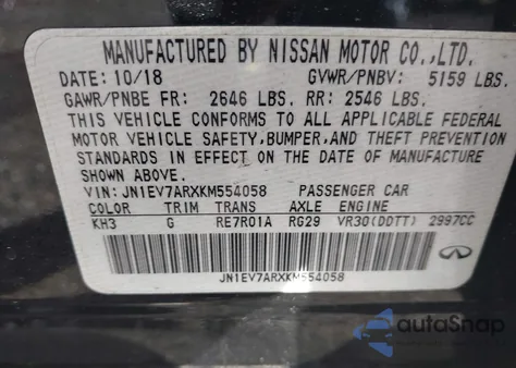 2019 Infiniti Q50 3.0T Sport from USA, damaged, VIN JN1EV7ARXKM554058